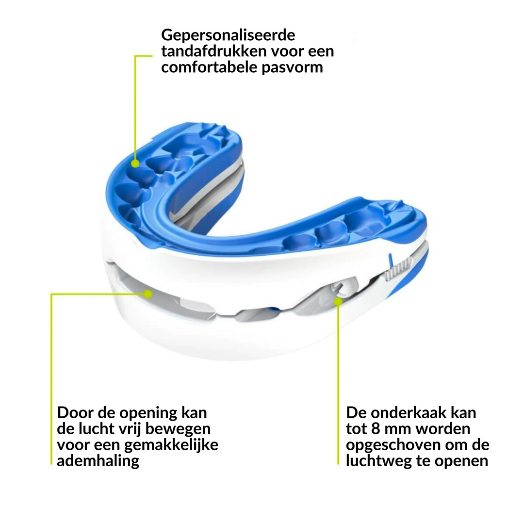 Gebruiksvriendelijke anti-snurk oplossing voor volwassenen, bevordert diepe en herstellende slaapkwaliteit.