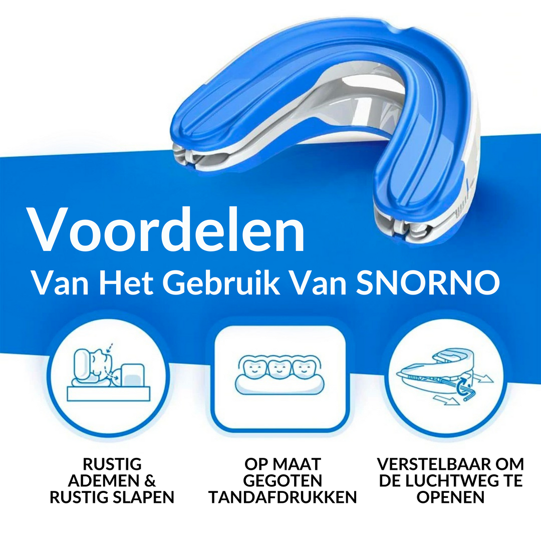 Een close-up van de anti-snurk beugel, benadrukt het innovatieve en comfortabele mondstuk ontwerp.