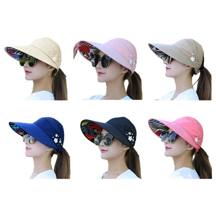 "Anti-UV dames strandhoed met brede rand, opvouwbaar polyester, beige kleur, biedt stijlvolle zonbescherming en comfort"