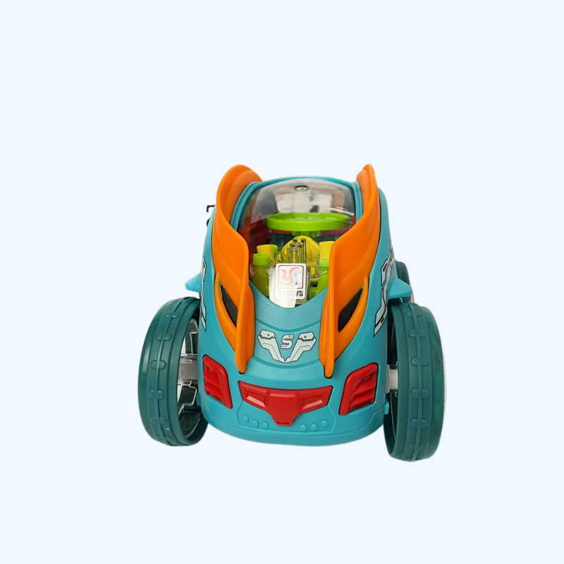 "Automatische blauwe kiepwagen met kleurrijke LED-verlichting en muziek, veilig ontwerp voor kinderen, stimuleert spelplezier