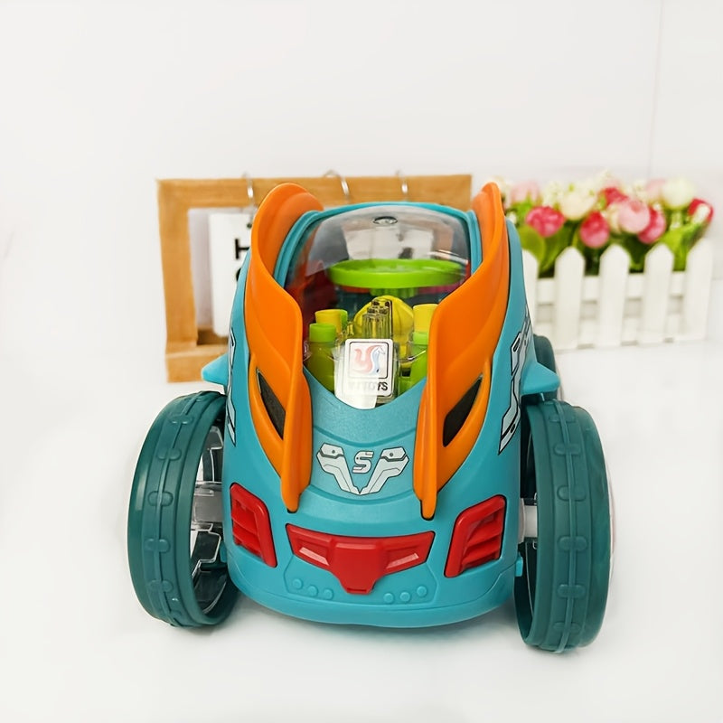 Automatische blauwe kiepwagen met kleurrijke LED-verlichting en muziek, veilig ontwerp voor kinderen, stimuleert spelplezier