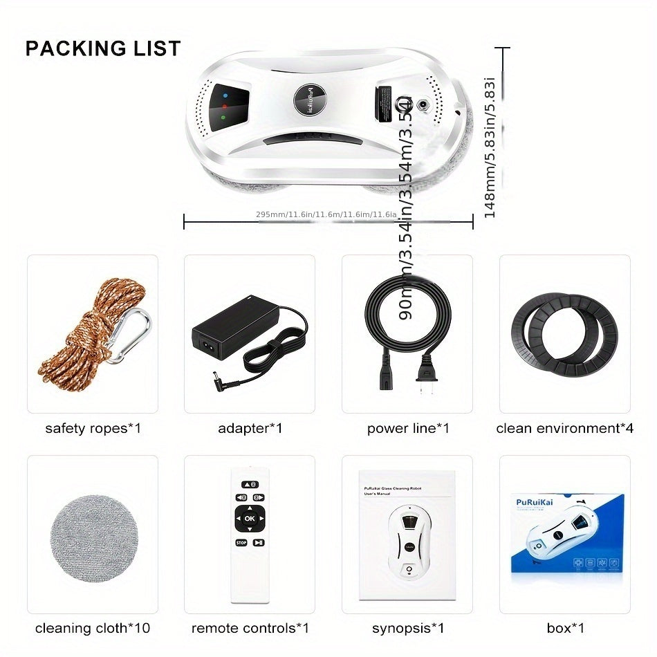 "Automatische raamreiniger met microvezel pads en afstandsbediening voor streeploze glans, geschikt voor grote ramen."