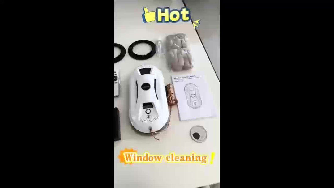 "Automatische raamreiniger met microvezel pads en afstandsbediening voor streeploze glans, geschikt voor grote ramen."