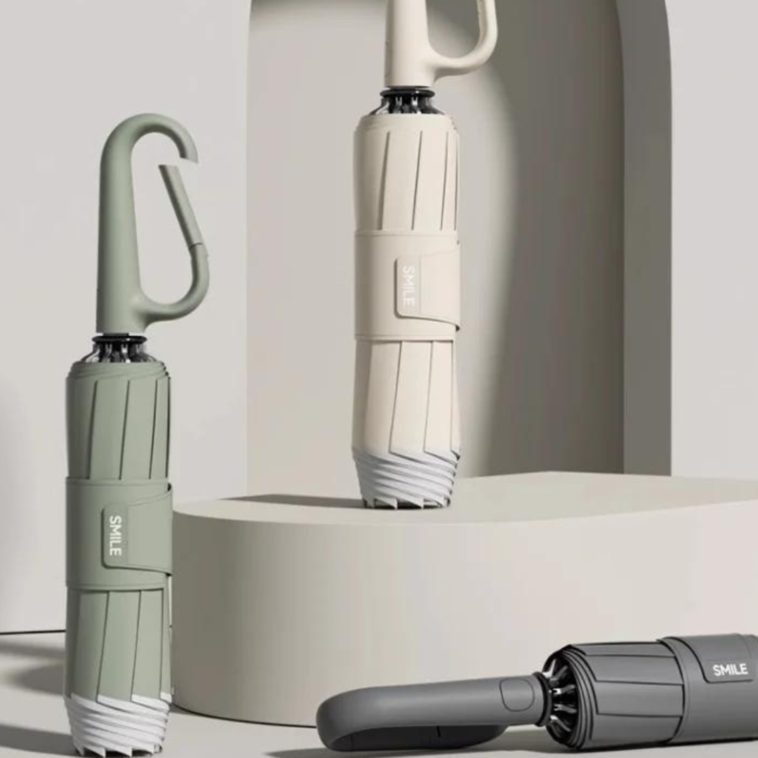 "Automatische, windbestendige paraplu met reflecterende rand voor ultieme stormbescherming in groen, blauw, zwart, wit."