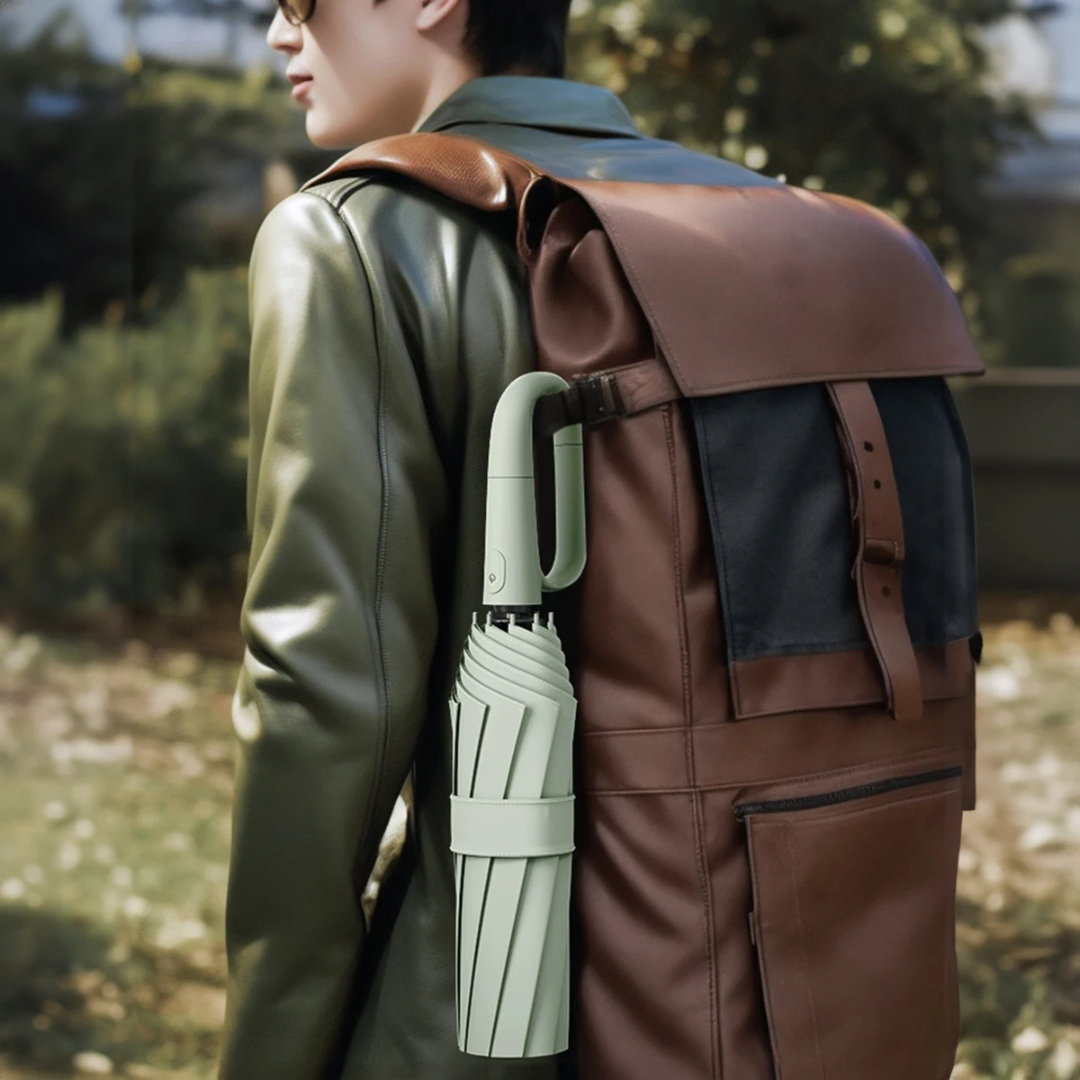 "Automatische, windbestendige paraplu met reflecterende rand voor ultieme stormbescherming in groen, blauw, zwart, wit."