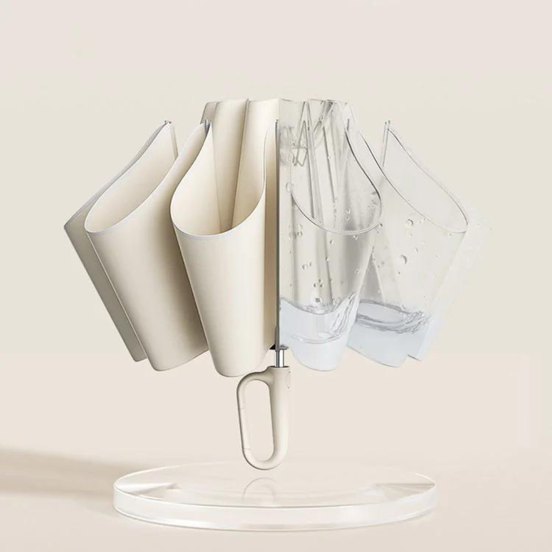 "Automatische, windbestendige paraplu met reflecterende rand voor ultieme stormbescherming in groen, blauw, zwart, wit."