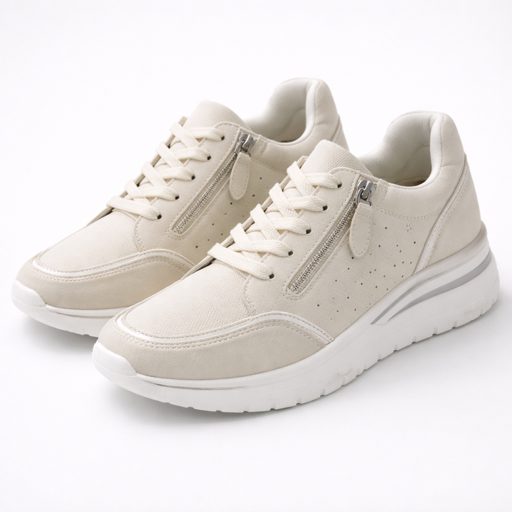 Ademende dames sneakers Nicole in beige, met specifieke voetondersteuning voor orthopedisch comfort.