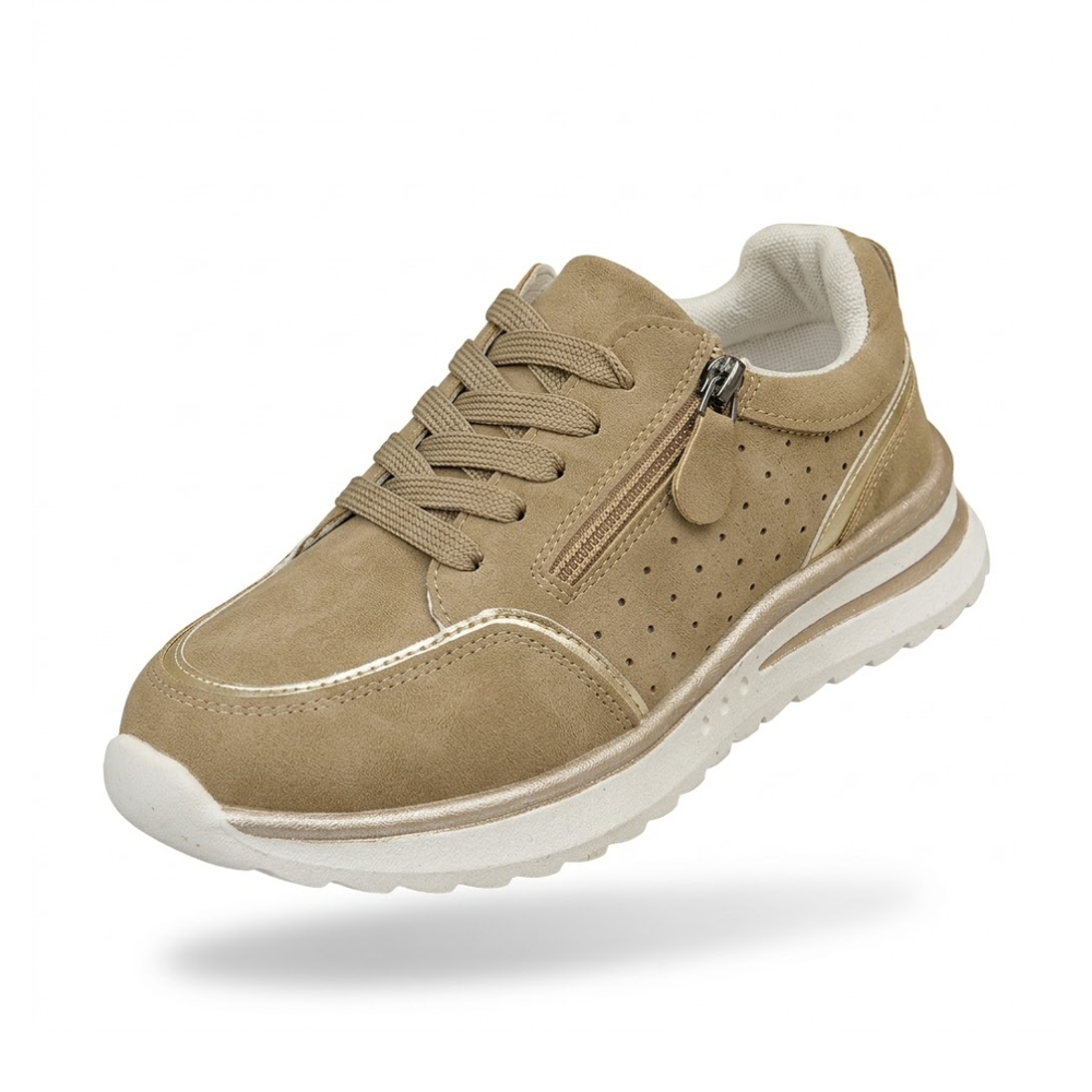 Crème dames wandelschoenen Nicole met voetondersteuning, ademend en antislip voor optimaal comfort.