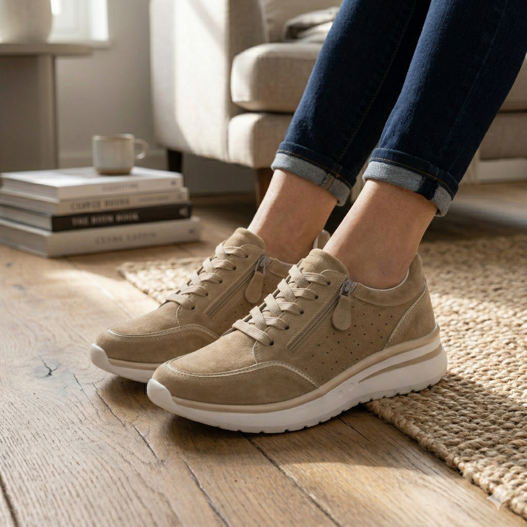 Comfortabele dames orthopedische schoenen Nicole, verkrijgbaar in beige, crème en grijs, met voetondersteuning.