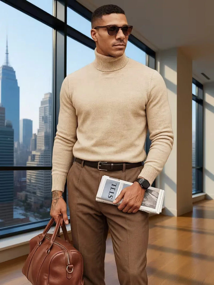 Beige heren coltrui met lange mouwen, warm en stijlvol voor winterkleding.