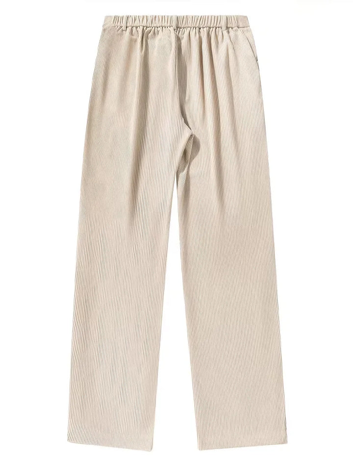 Heren pantalon in beige corduroy met klassieke rechte pijp, perfect voor dagelijks gebruik.