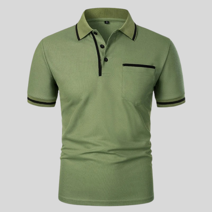 Herenpoloshirt met korte mouwen en borstzak, veelzijdig en stijlvol voor diverse gelegenheden.