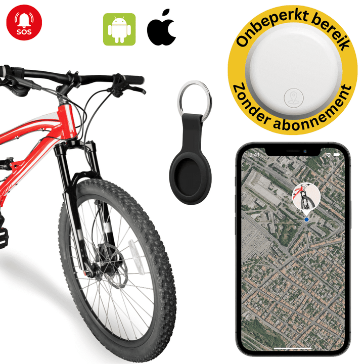 BikeTrace GPS tracker onopvallend gemonteerd onder het zadel van een e-bike; fietsbeveiliging en locatie volgen.