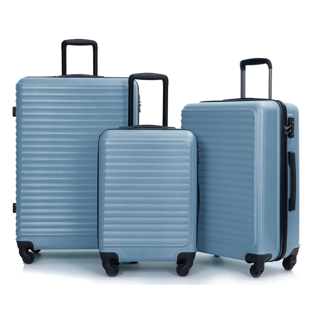 Blauwe 3-delige ABS hardshell kofferset Belgrado, ideaal voor reizen en vakantie.