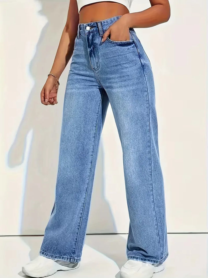 Modieuze dames straight jeans met hoge taille voor een slanke en comfortabele pasvorm.