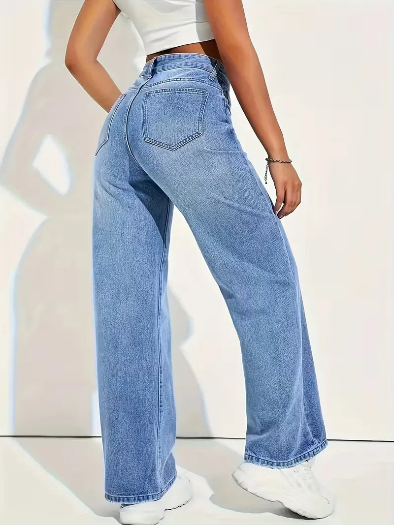 Stijlvolle dames straight jeans met hoge taille, perfect voor smart casual lente/zomer looks.
