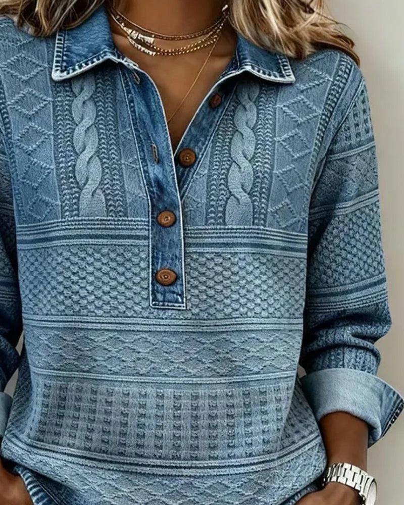 Modieuze dames trui met polokraag en half knoopsluiting, een casual chic item met lange mouwen.