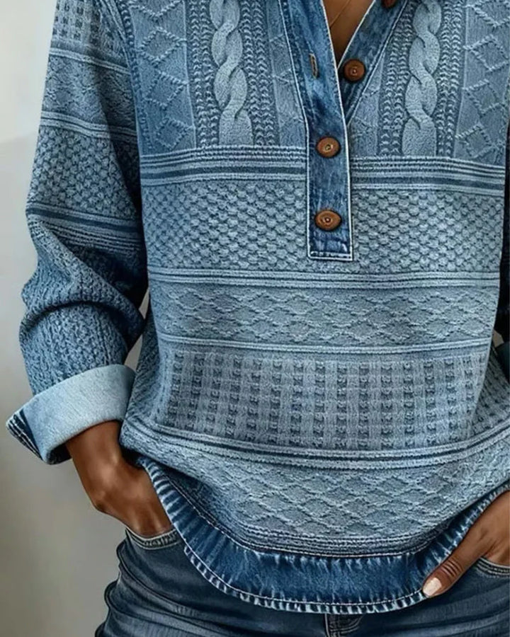 Comfortabele damestrui met elegant structuurdesign en polokraag, ideaal voor een stijlvolle outfit.
