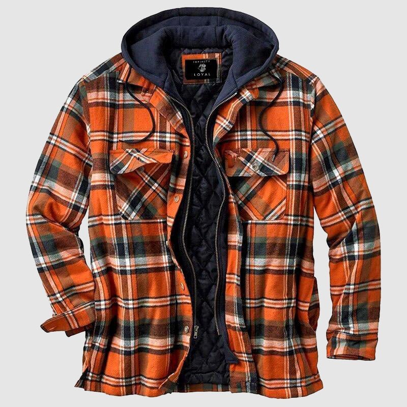 Heren houthakkersblouse met capuchon, veelzijdige tweelaags tussenjas voor casual, sportief en outdoor gebruik.