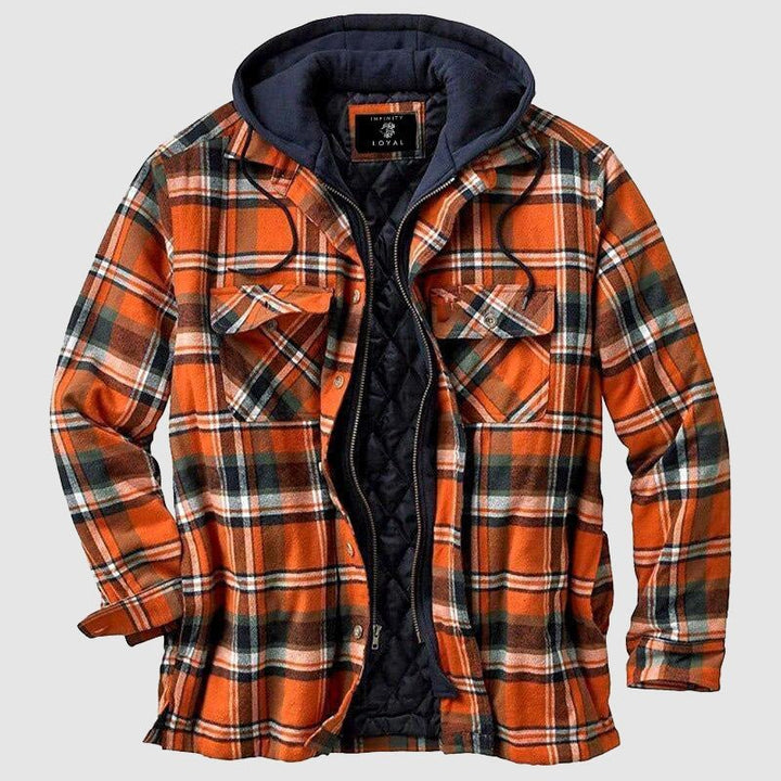 Heren houthakkersblouse met capuchon, veelzijdige tweelaags tussenjas voor casual, sportief en outdoor gebruik.