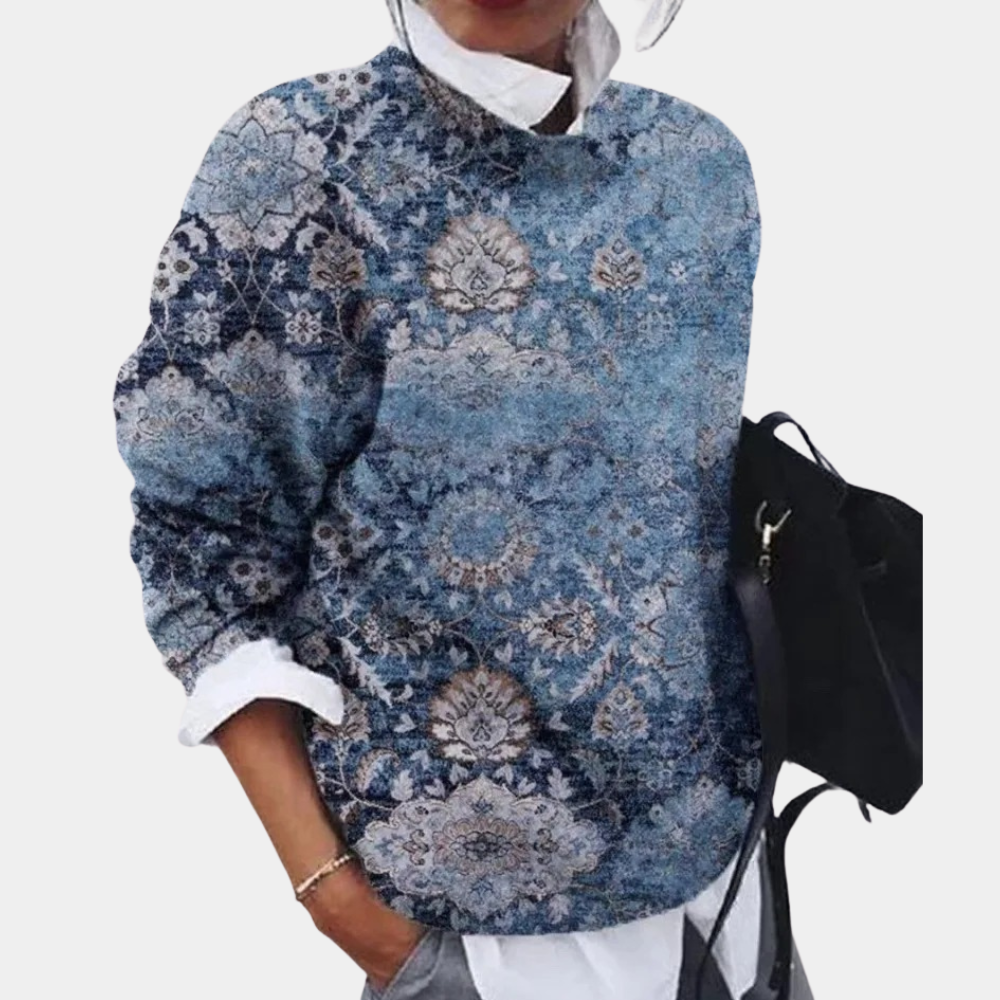 "Blauwe lichte zomertrui voor dames met trendy print, comfortabel en stijlvol, perfect voor veelzijdige outfits."