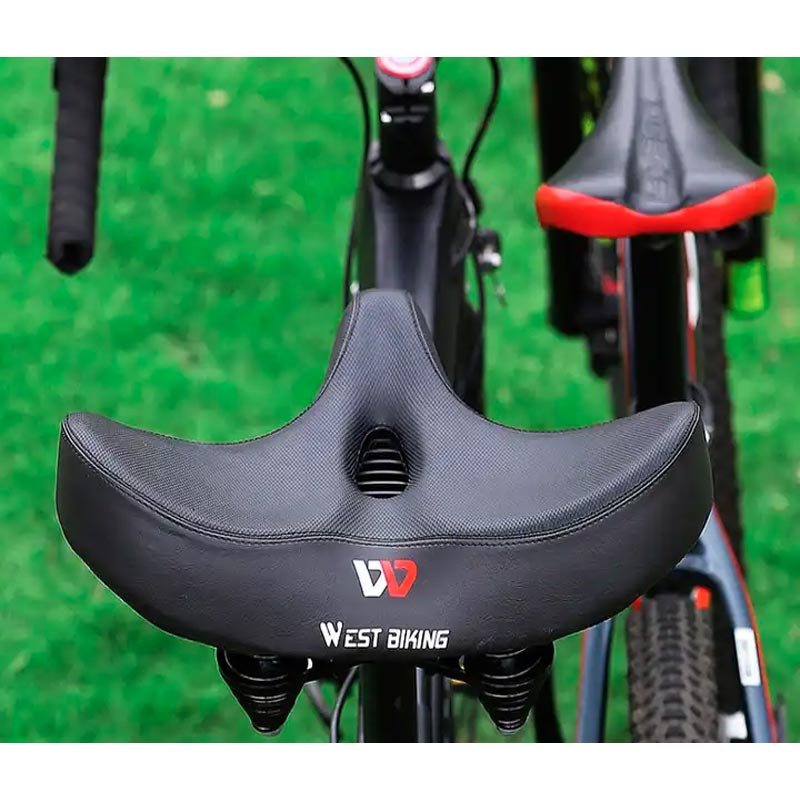 Dames- en herenfietszadel, ergonomisch design, ademend en extra breed voor comfort.