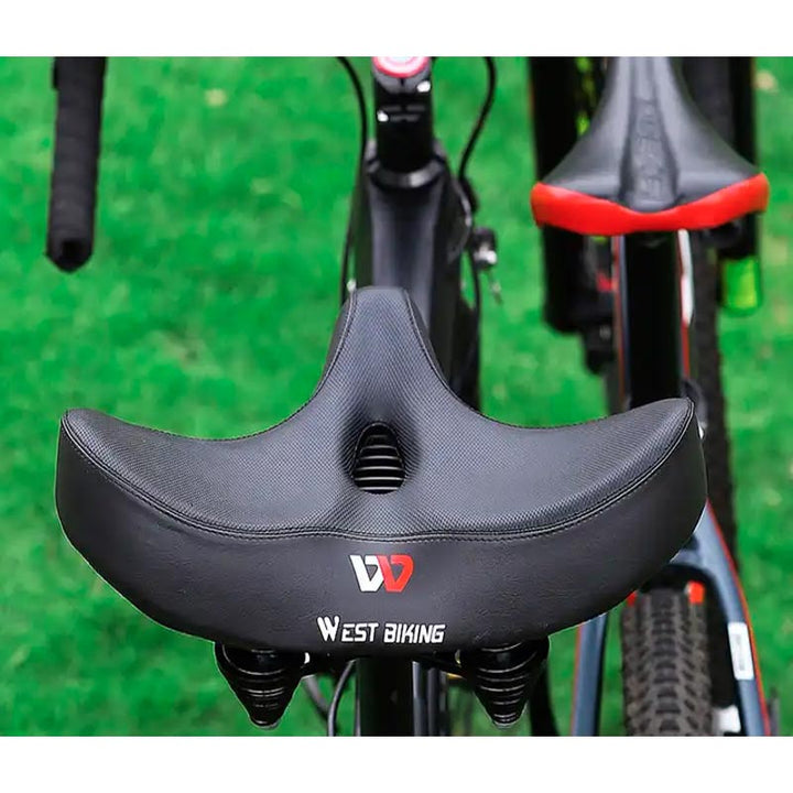 Dames- en herenfietszadel, ergonomisch design, ademend en extra breed voor comfort.