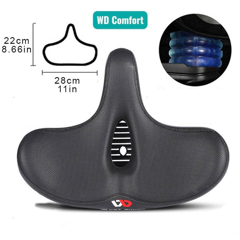 Luxe comfortzadel voor fiets, breed en ergonomisch met dempende eigenschappen.