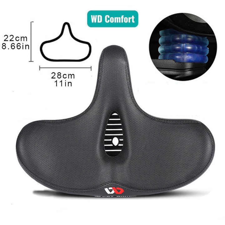 Luxe comfortzadel voor fiets, breed en ergonomisch met dempende eigenschappen.