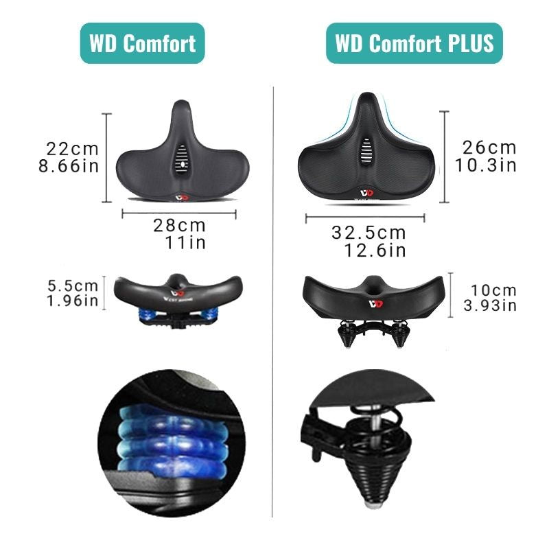 Stevig herenfietszadel, ergonomisch gevormd en breed voor comfortabele fietstochten.