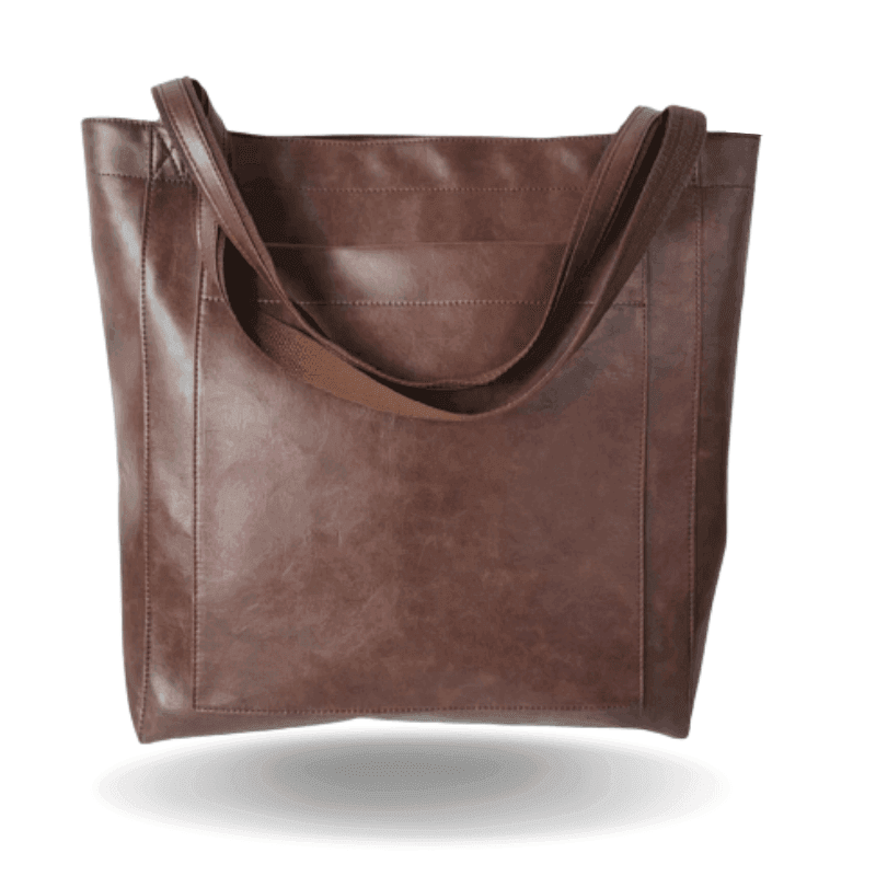 Donkerbruine elegante dames handtas in leerlook, ideaal voor ruim opbergen en een chique uitstraling.