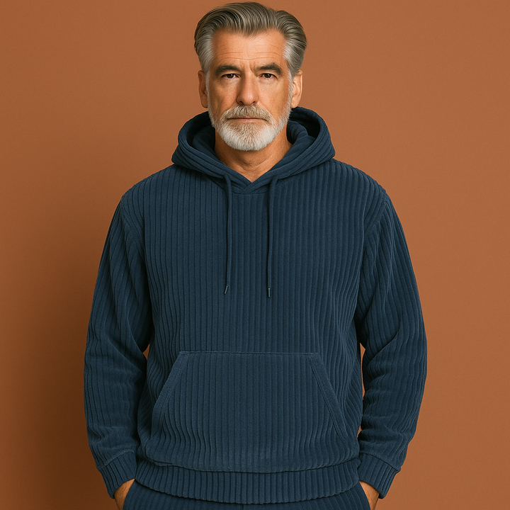 Moderne blauwe heren hoodie, super comfortabel en perfect voor een relaxte casual stijl.