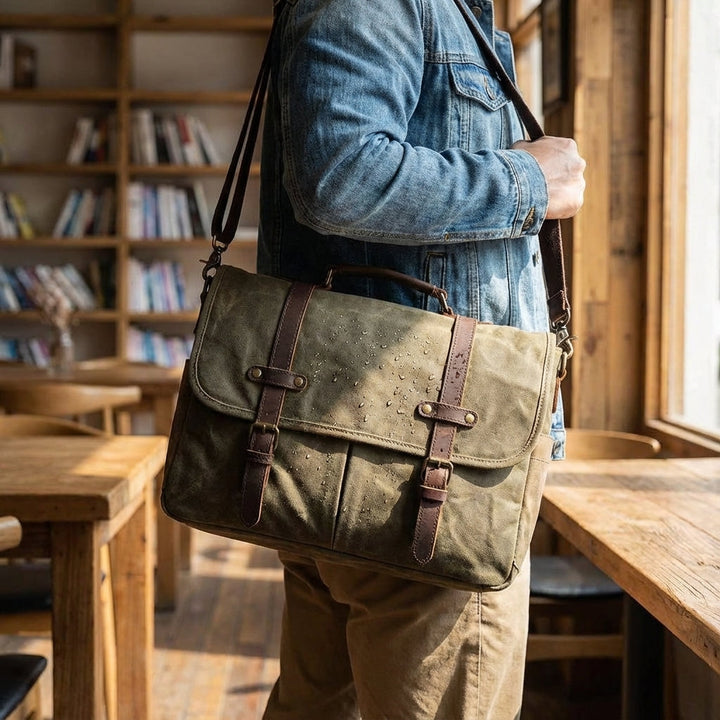 Bruine leren messenger tas voor heren, ideaal als duurzame schoudertas voor werk en dagelijks gebruik.