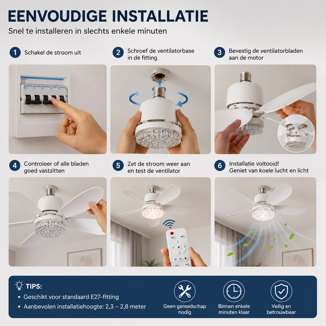 Draagbare Ventilator met Afstandsbediening en LED-Licht