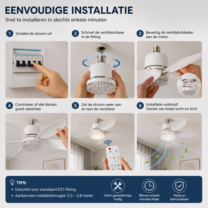 Draagbare Ventilator met Afstandsbediening en LED-Licht