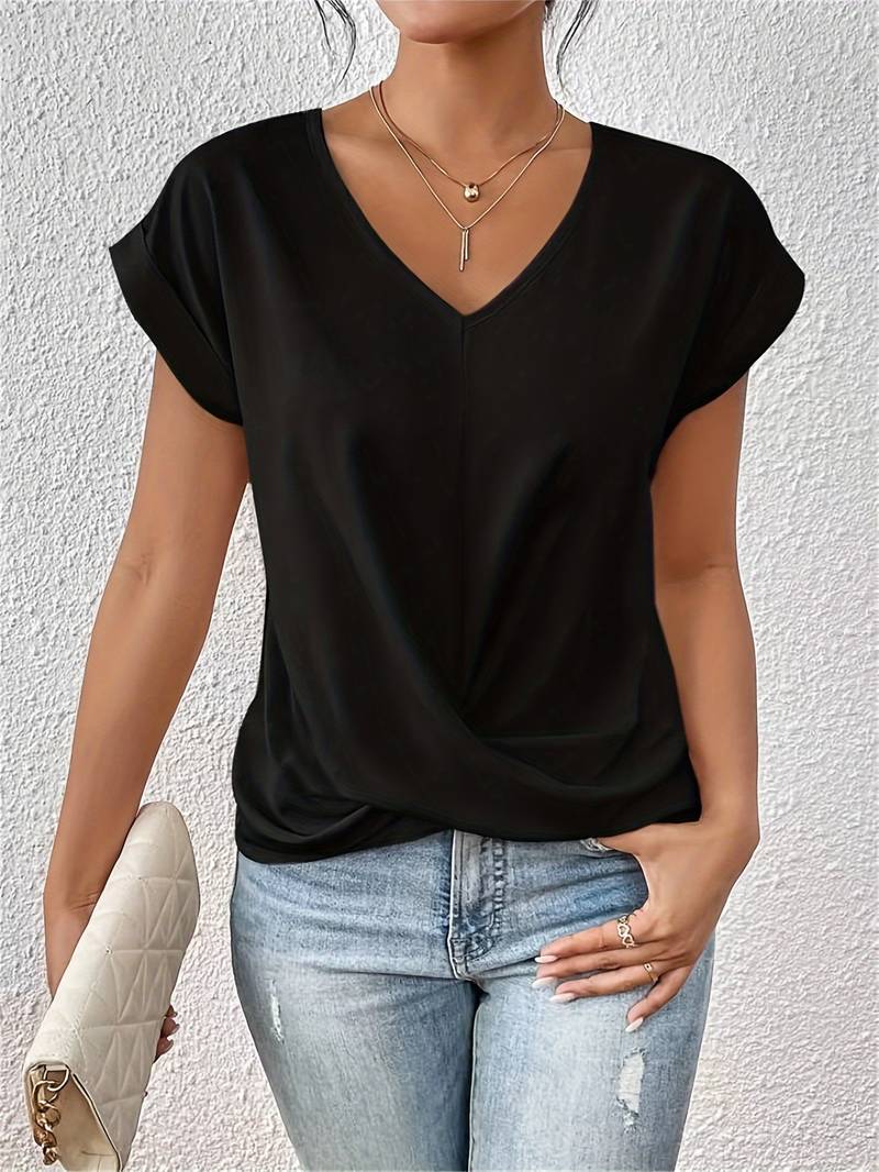 Zwart Cara casual dames T-shirt met korte mouwen, comfortabel basisshirt van katoenmix.