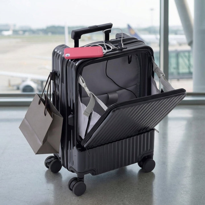 CarryNex handbagage koffer met voorvak, ideaal voor snel toegang & opladen via USB. Lichtgewicht & compact.