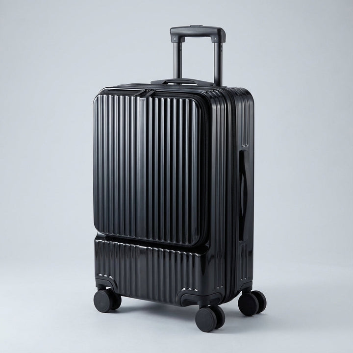 Compacte handbagage koffer van CarryNex met voorvak voor laptops & gadgets. Essentieel voor slim reizen.