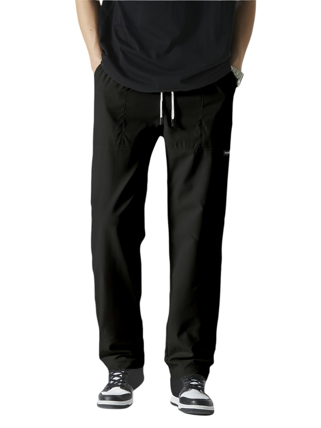 "Casual chique heren joggingbroek, donkergrijs, ademende stof, elastische tailleband met trekkoord, comfortabele pasvorm."