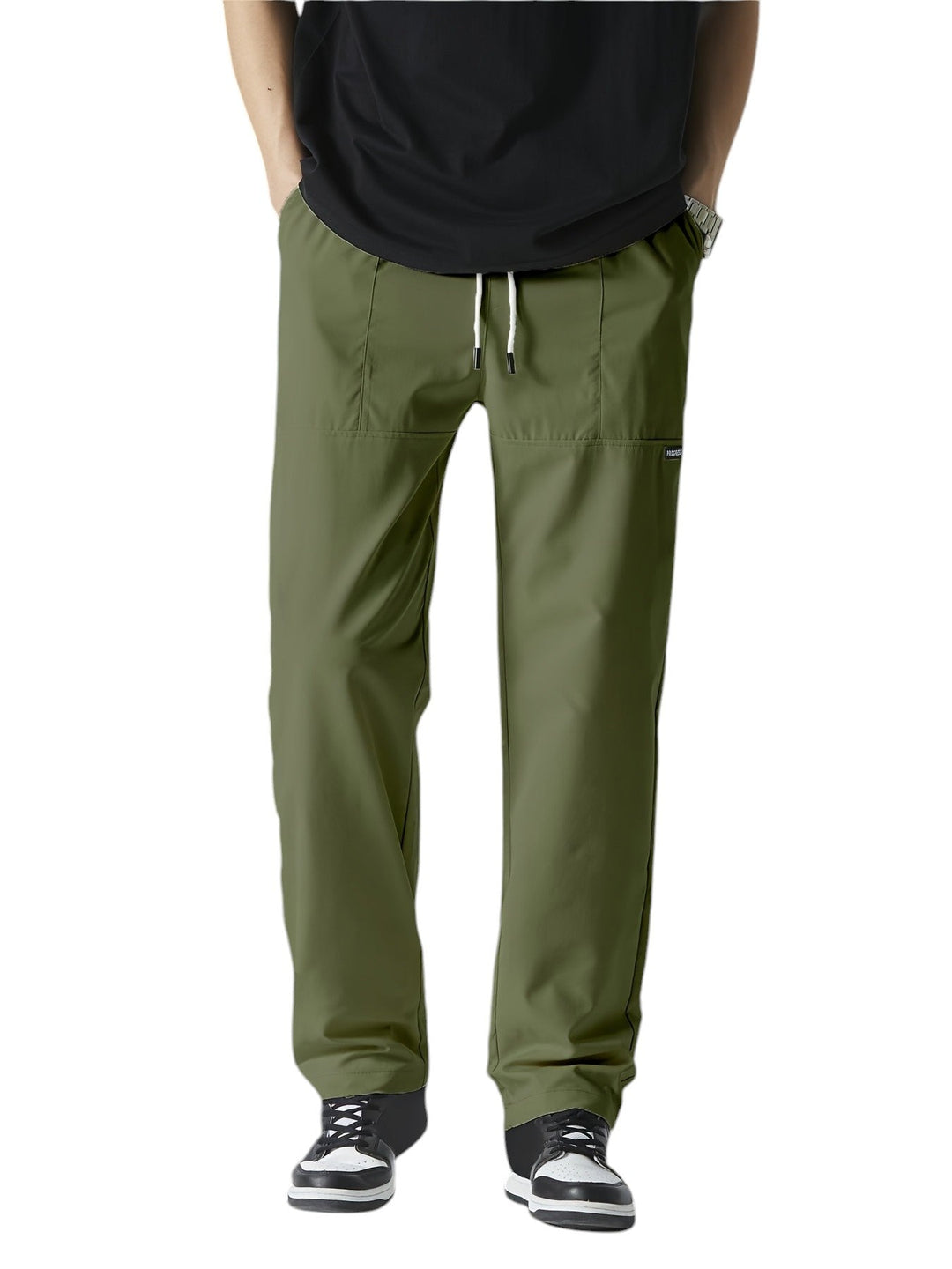 "Casual chique heren joggingbroek, donkergrijs, ademende stof, elastische tailleband met trekkoord, comfortabele pasvorm."