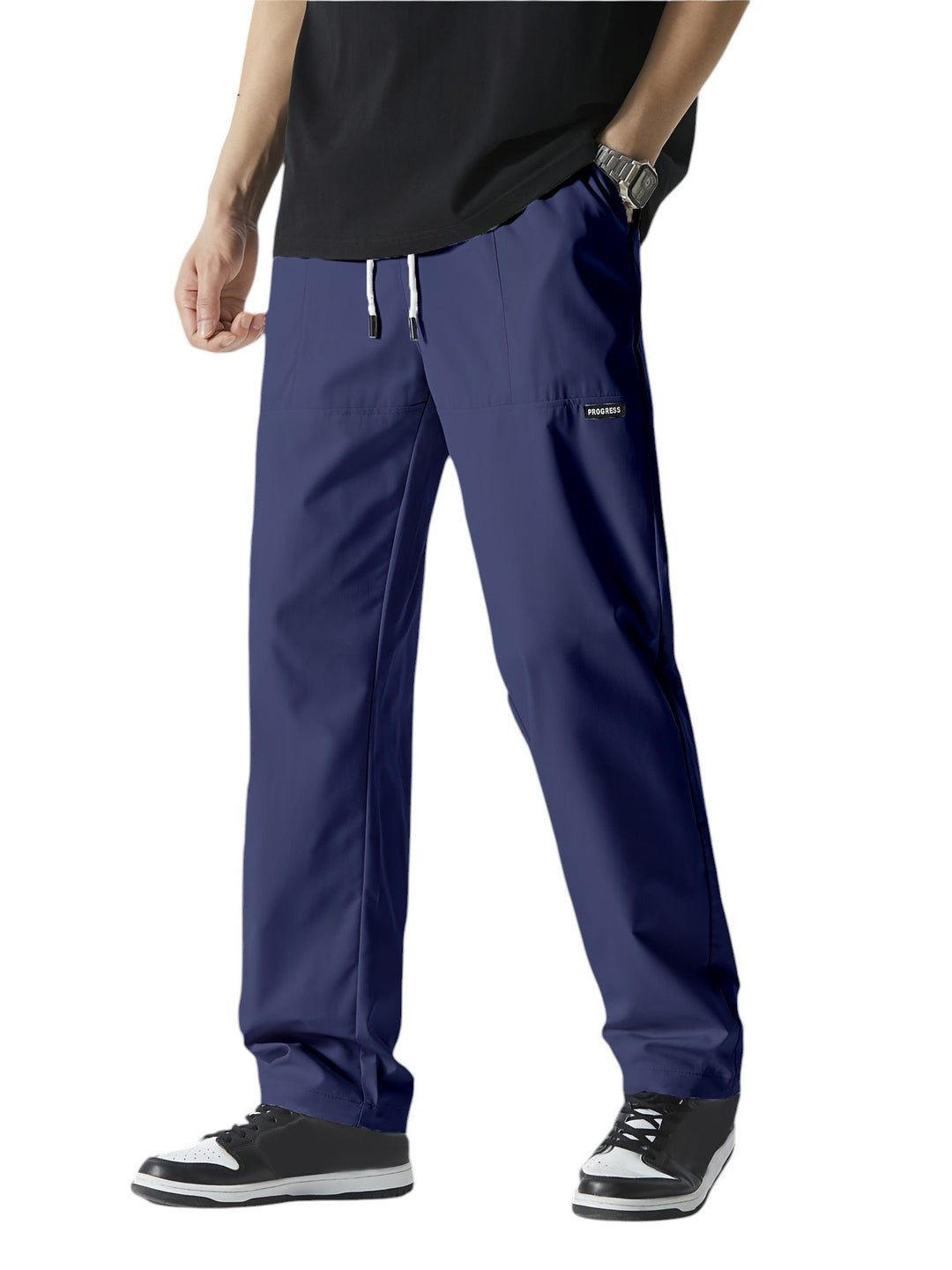 "Casual chique heren joggingbroek, donkergrijs, ademende stof, elastische tailleband met trekkoord, comfortabele pasvorm."
