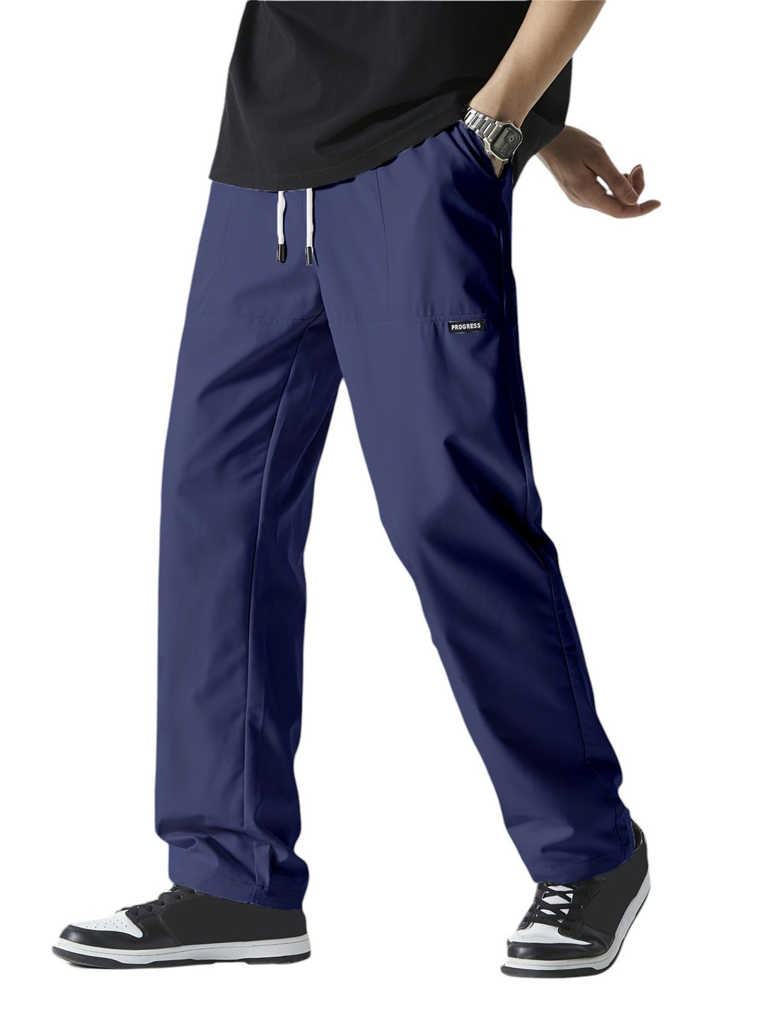 "Casual chique heren joggingbroek, donkergrijs, ademende stof, elastische tailleband met trekkoord, comfortabele pasvorm."