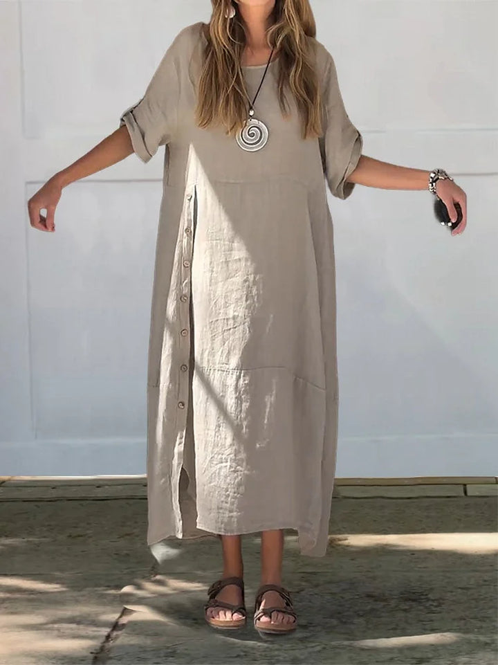 Casual dames midi blouse jurk in een relaxte pasvorm, perfect voor dagelijks comfort en stijlvolle gelegenheden.