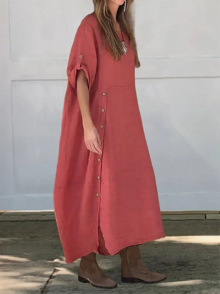 Comfortabele dames midi blouse jurk. Ideaal als zomer jurk; veelzijdig en stijlvol voor elke dag.