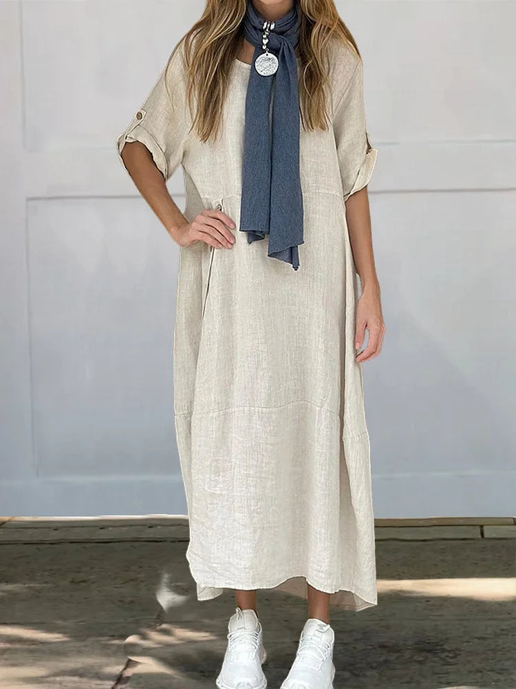 Perfecte zomer jurk: casual dames midi blouse jurk. Stijlvol en comfortabel voor zowel dagelijks als feestelijk.