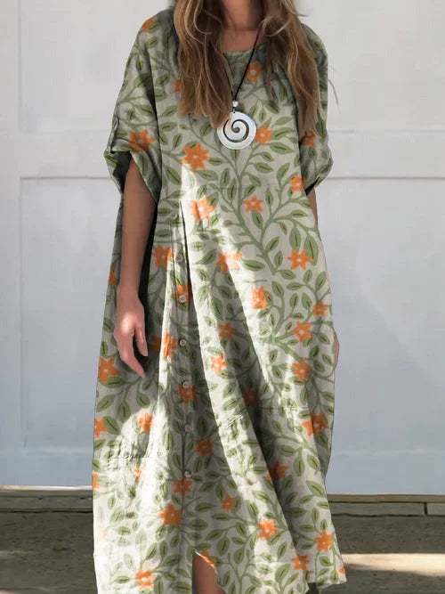 Vrouwenmode: casual midi blouse jurk. Comfortabele en stijlvolle lange jurk met relaxte pasvorm, veelzijdig voor elke gelegenheid.