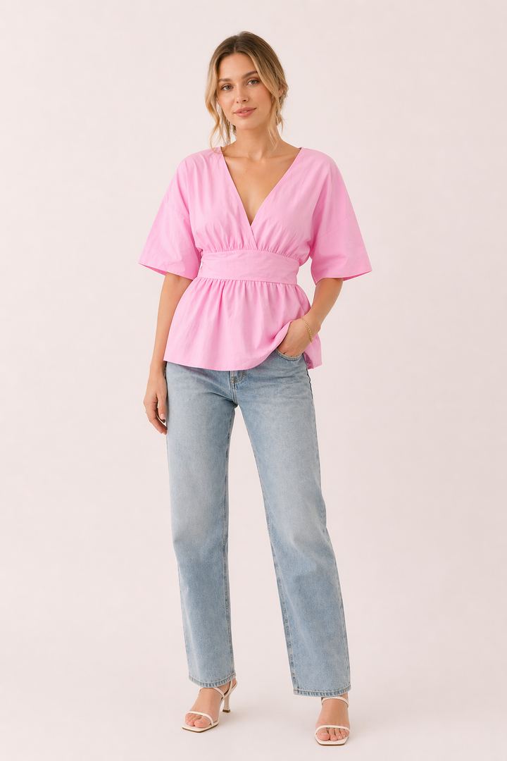 Elegante casual blouse voor dames, met een flatterende V-hals en trendy wijde mouwen, dagelijks draagbaar.