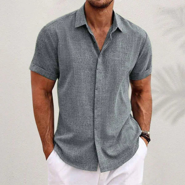 Casual heren Luca overhemd met korte mouwen, gemaakt van ademend wit katoen-linnen mix, perfect voor de zomer.