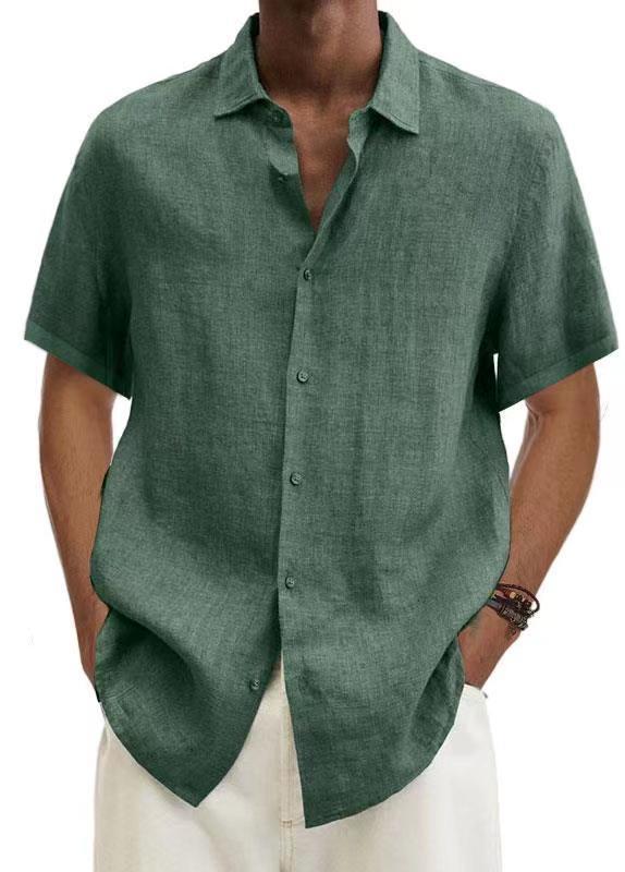 Luca herenoverhemd, achterkant detail, korte mouwen, van verkoelend katoen-linnen, perfect voor casual zomerkleding.