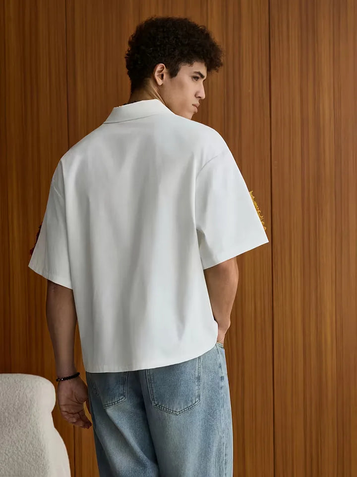 Stijlvol heren korte mouw overhemd met patchwork. Ideaal voor een relaxte, trendy zomerlook.